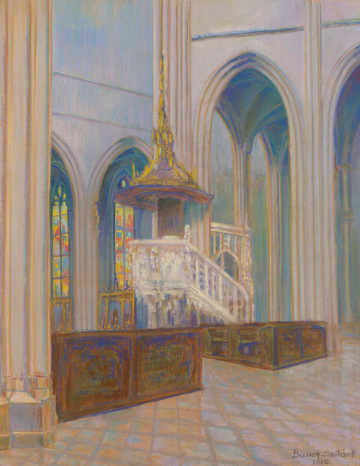 Serene Cathedral Interior Impressionist Wall Art