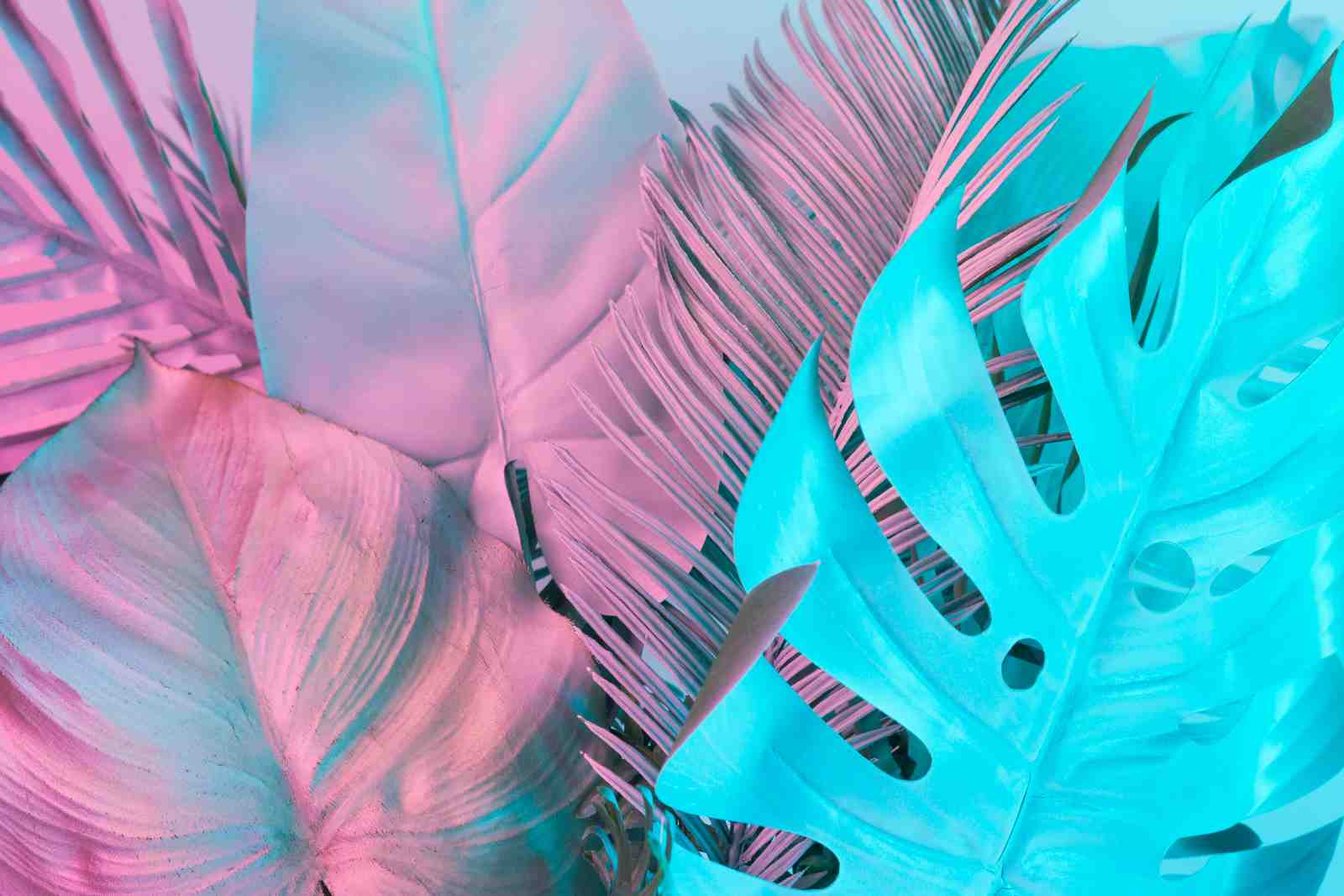Vibrant Tropical Leaves Neon Aura Wall Art