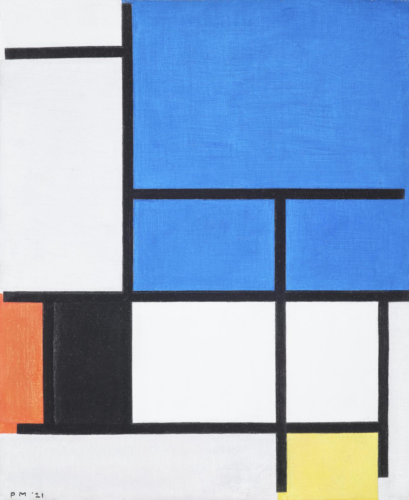 Modern Geometric Abstract Blue Orange Wall Art