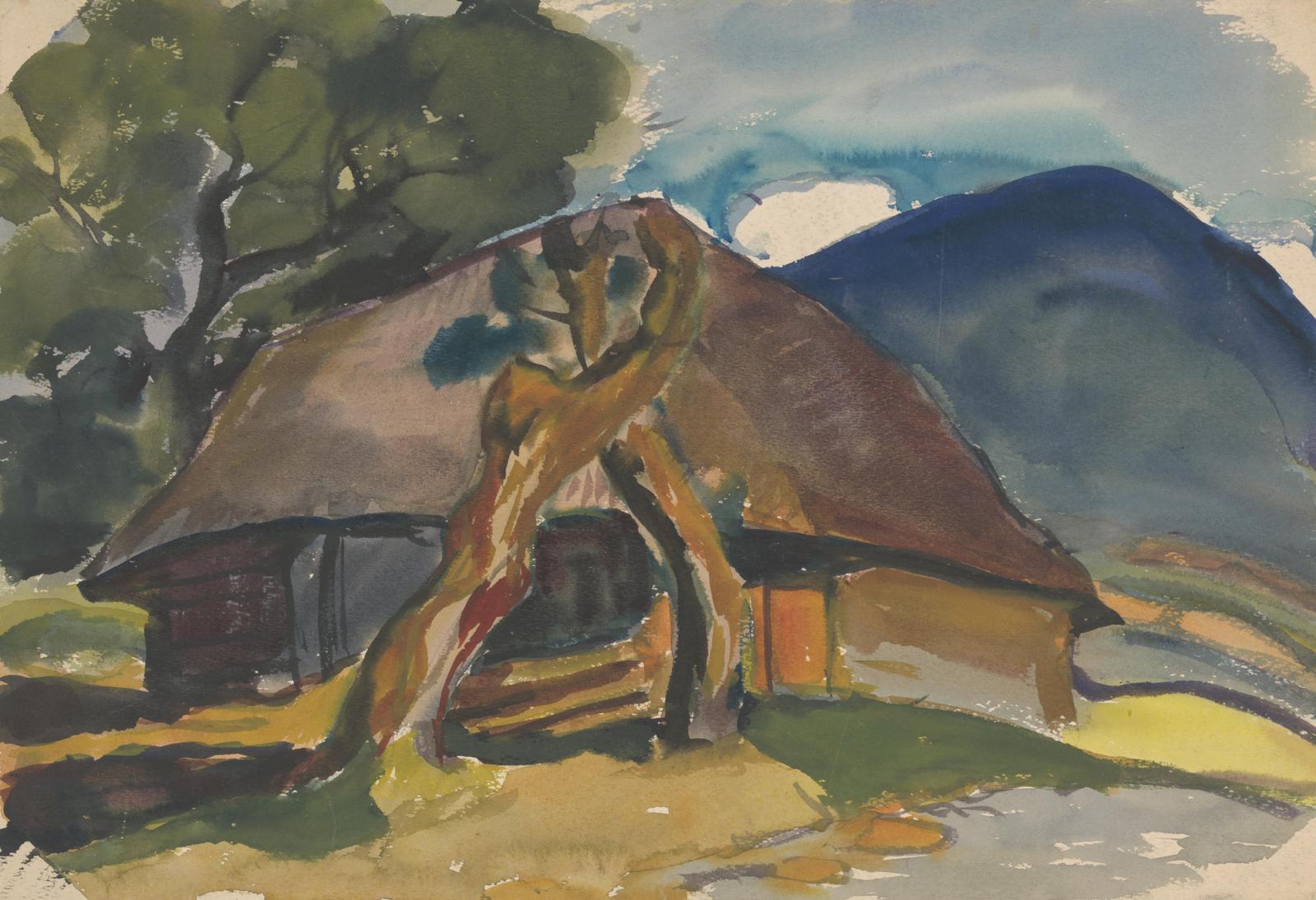 Rustic Mountain Cabin Watercolor Wall Art