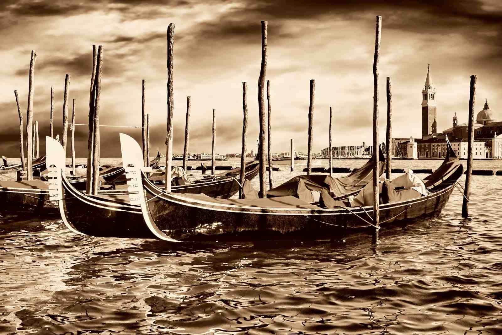 Venice Gondolas Sepia Tone Wall Art