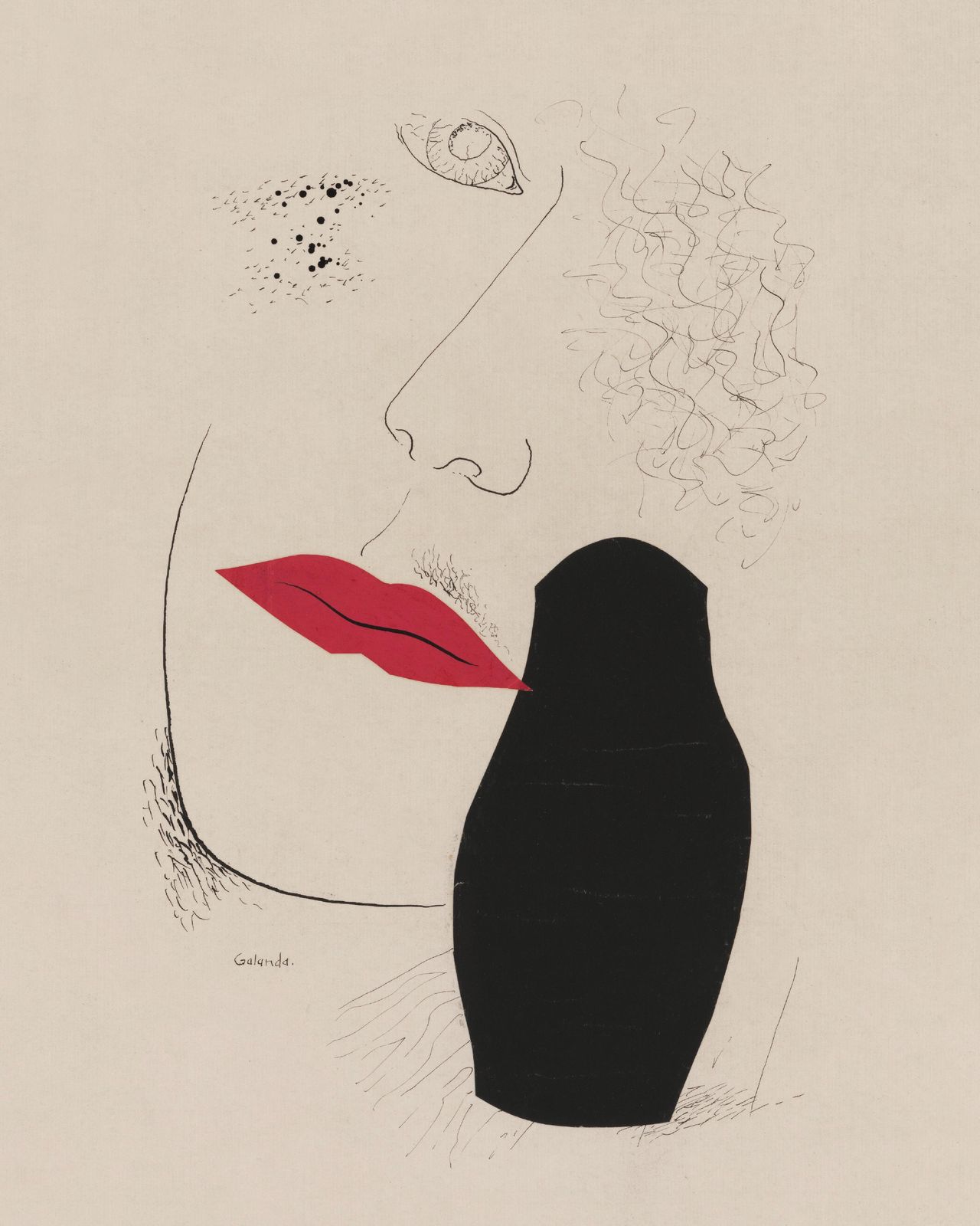 Surrealist Red Lips & Black Silhouette Wall Art