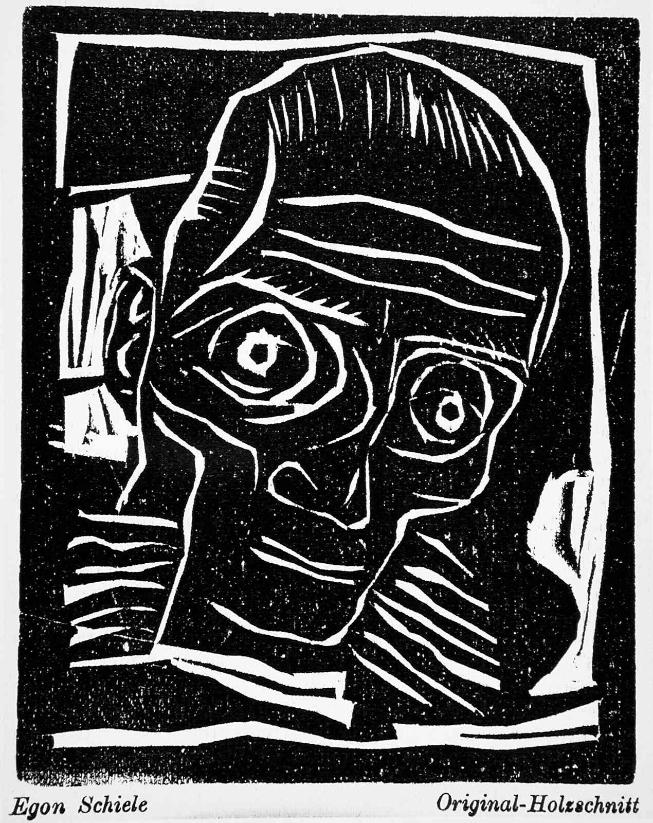 Egon Schiele Portrait Expressive B&W Wall Art