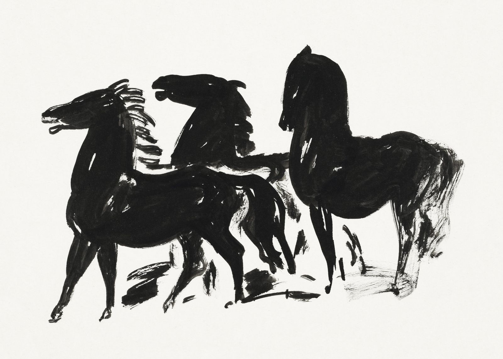 Majestic Black Horses Bold Ink Wall Art