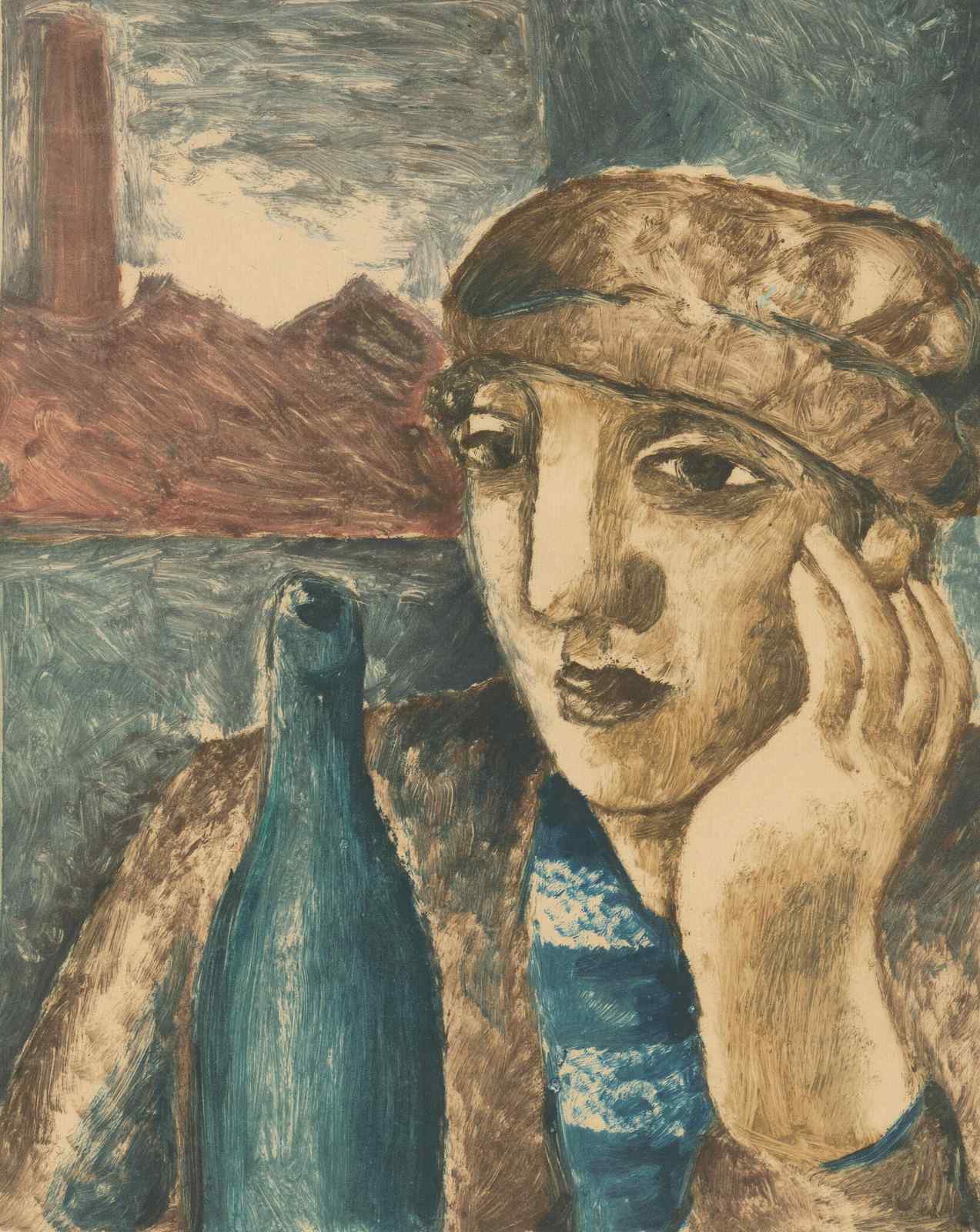 Thoughtful Portrait Blue Bottle Wall Art