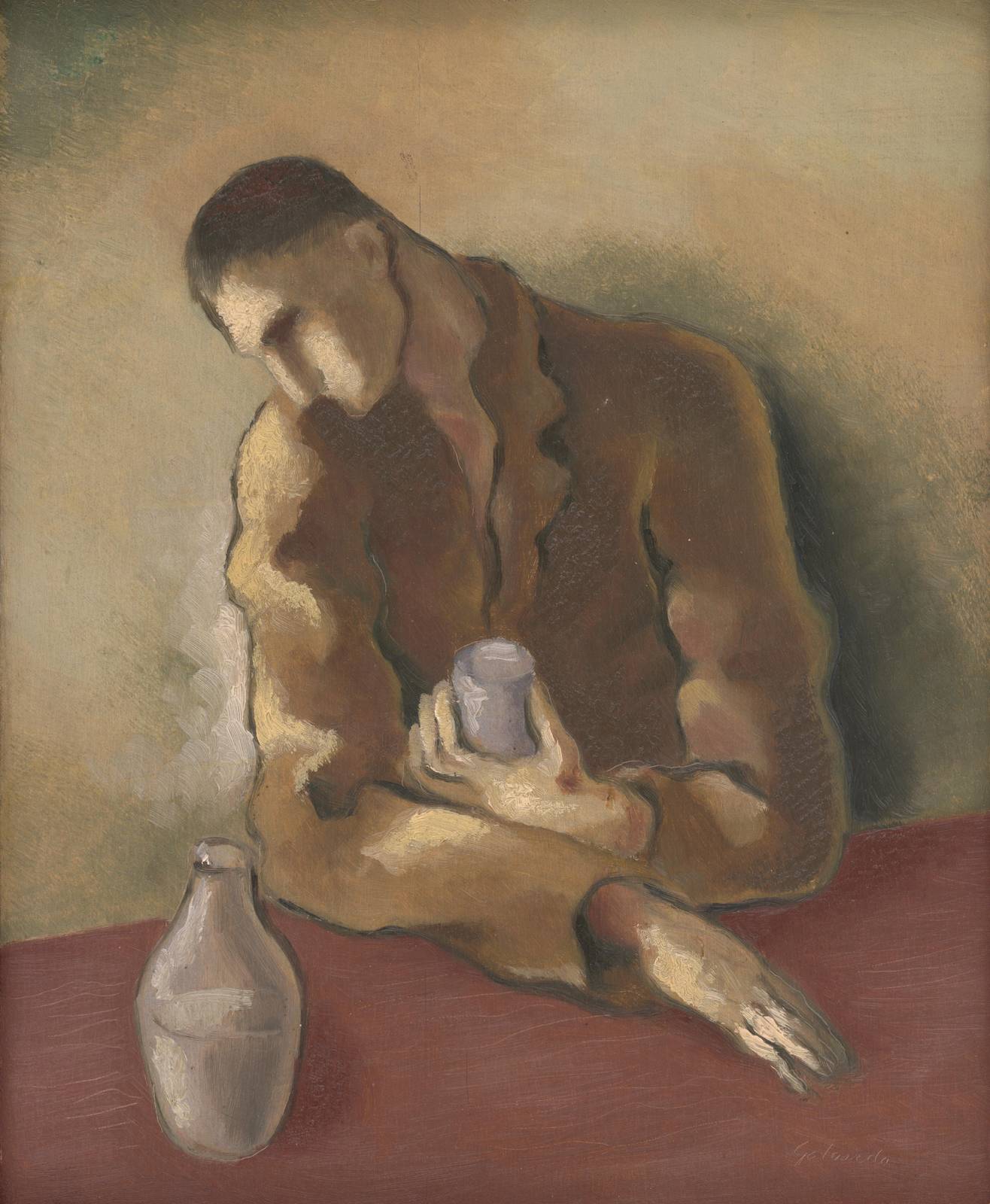 Somber Solitude Figure with Bottle Wall Art