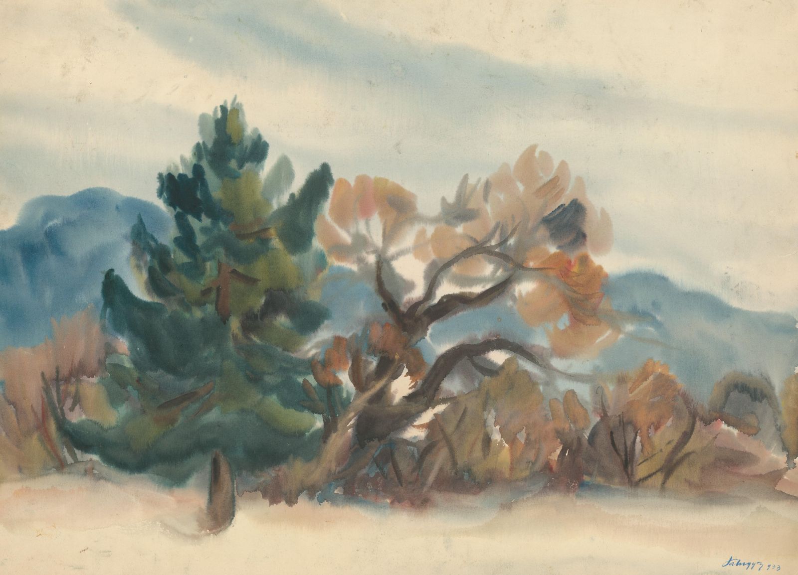 Misty Mountain Landscape Watercolor Wall Art