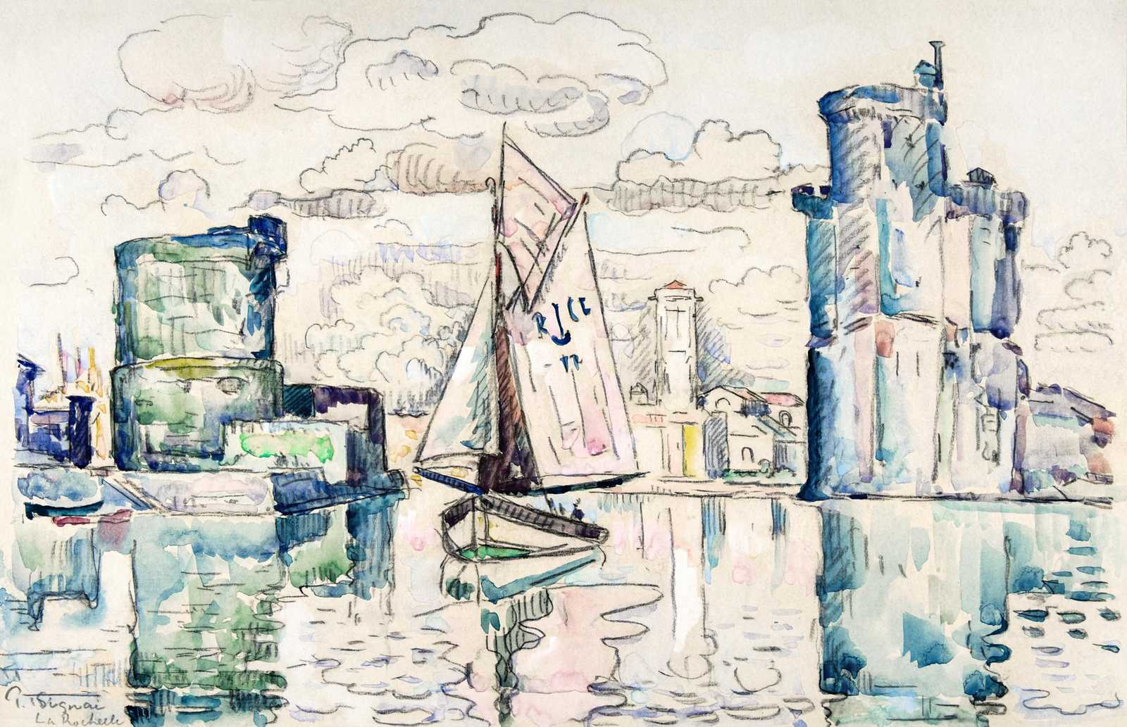 Coastal Sailboat Harbor Watercolor Wall Art