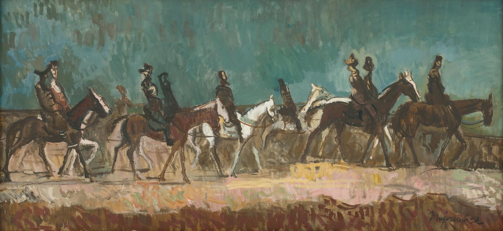 Equestrian Procession Expressive Horse Riding Wall Art