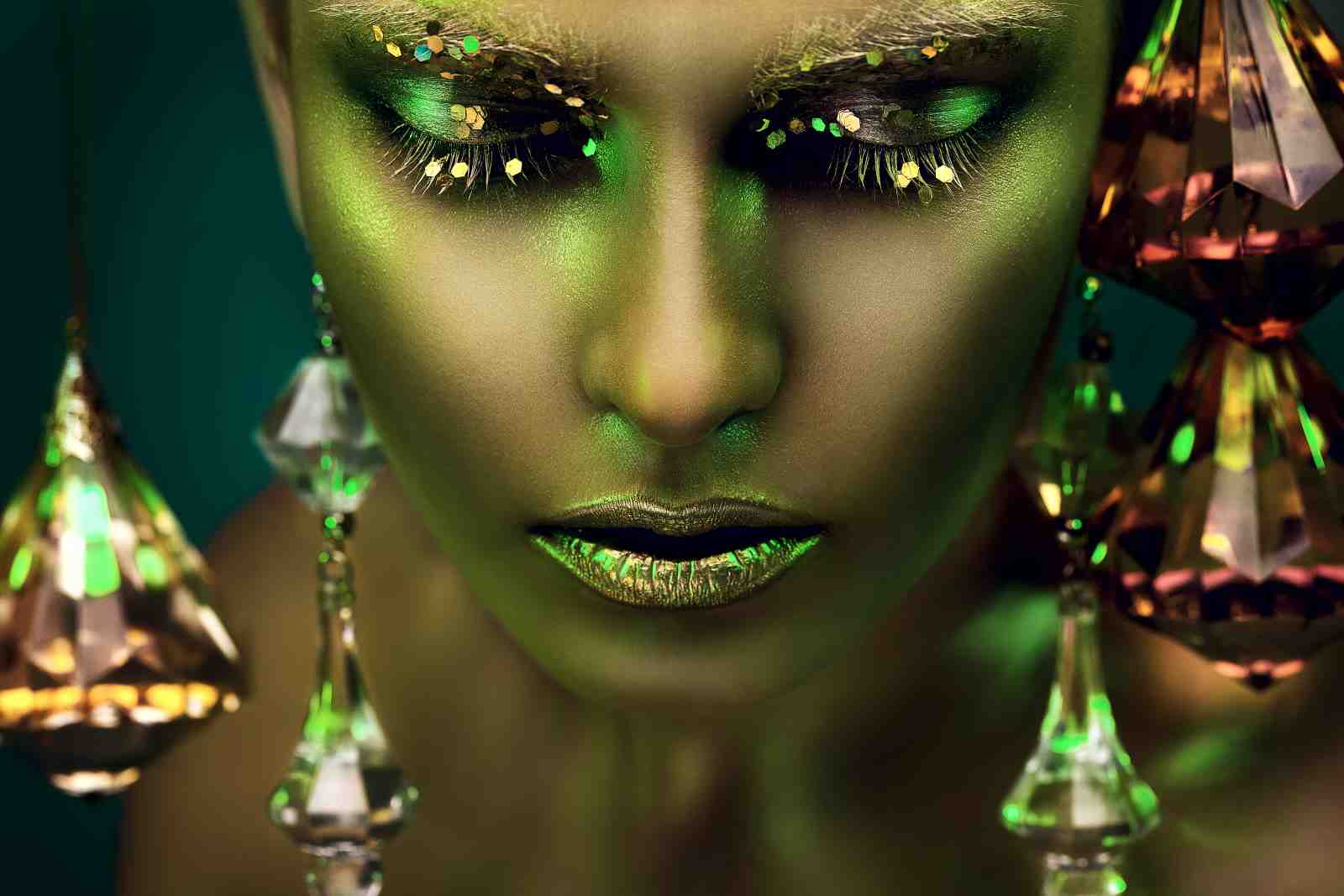 Mystic Emerald Glamour Face Wall Art
