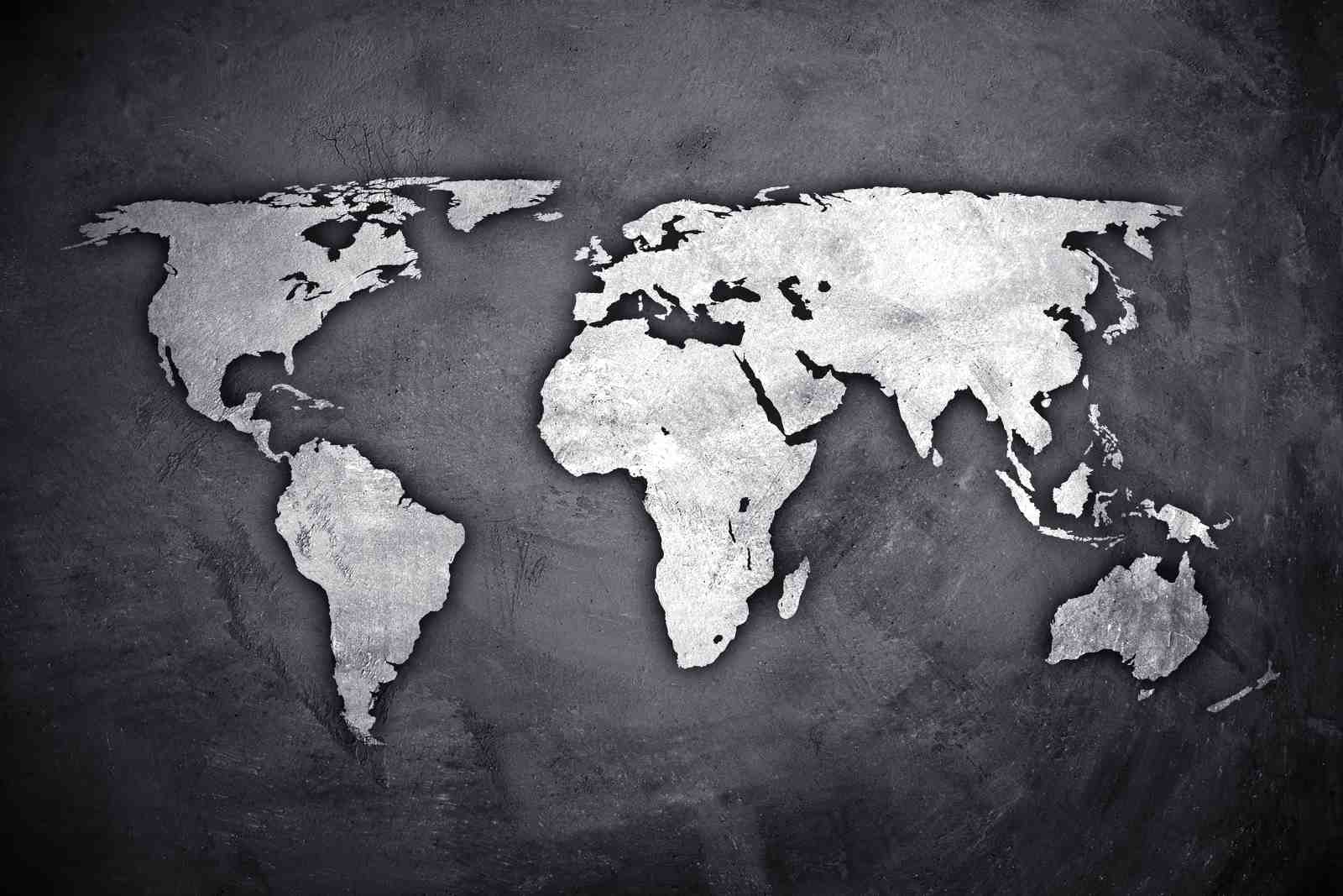 Textured World Map Vintage Grey Wall Art