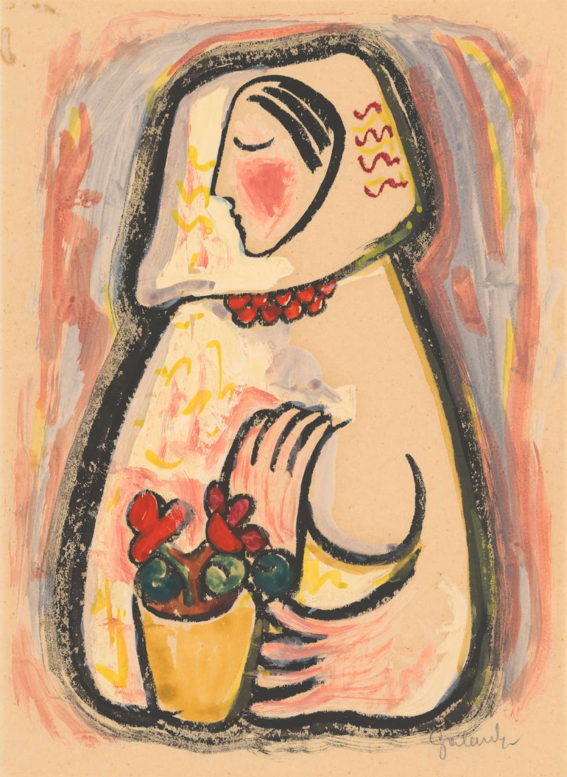 Serene Woman with Flowers Wall Art