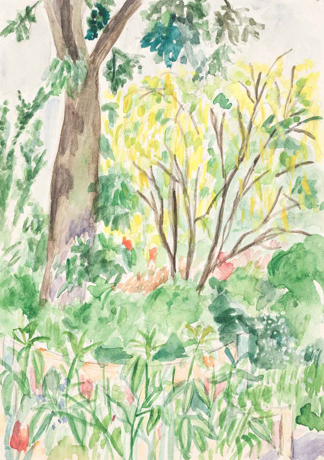 Vibrant Garden Landscape Watercolor Wall Art