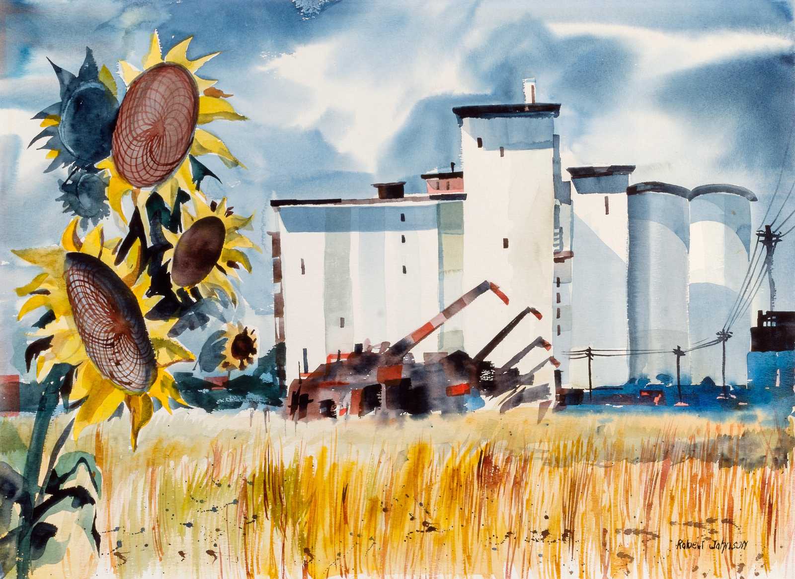 Vibrant Sunflower Industrial Landscape Wall Art