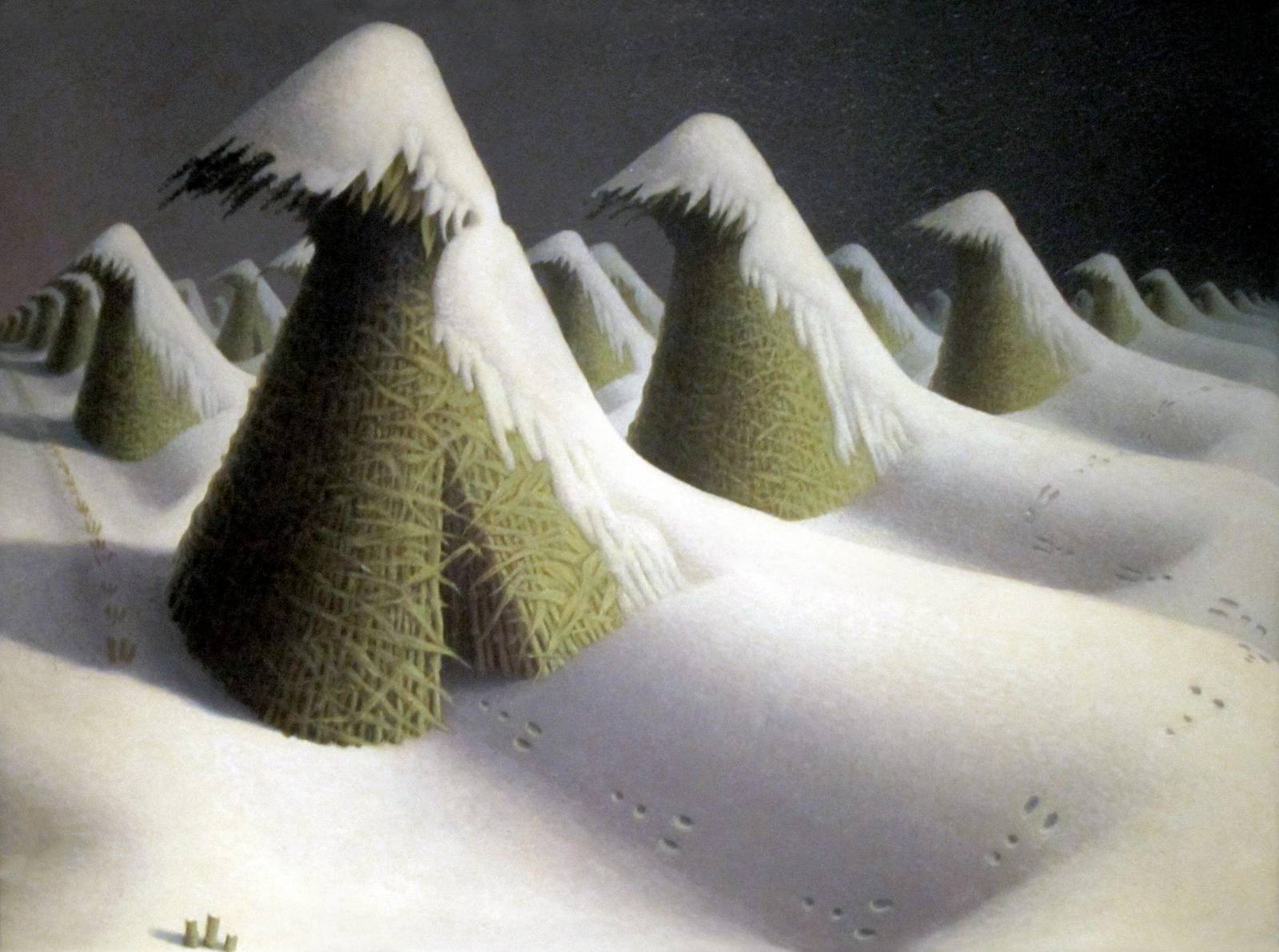 Winter Haystacks Landscape Wall Art