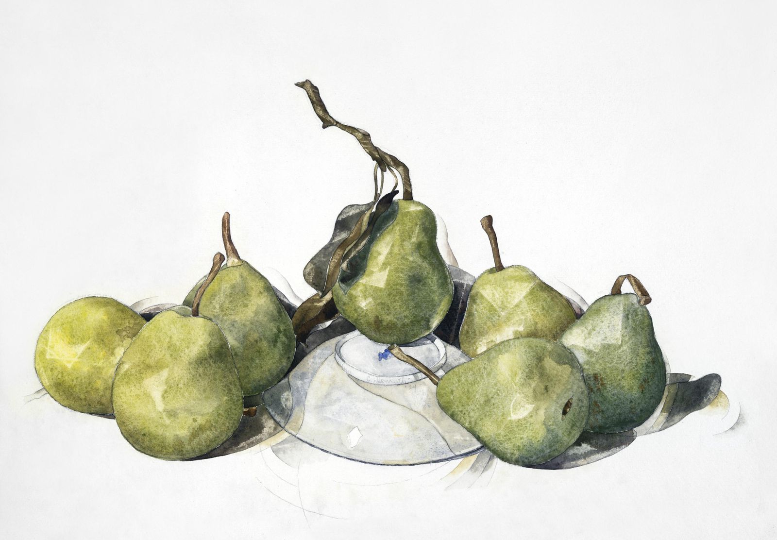 Elegant Pear Still Life Watercolor Wall Art