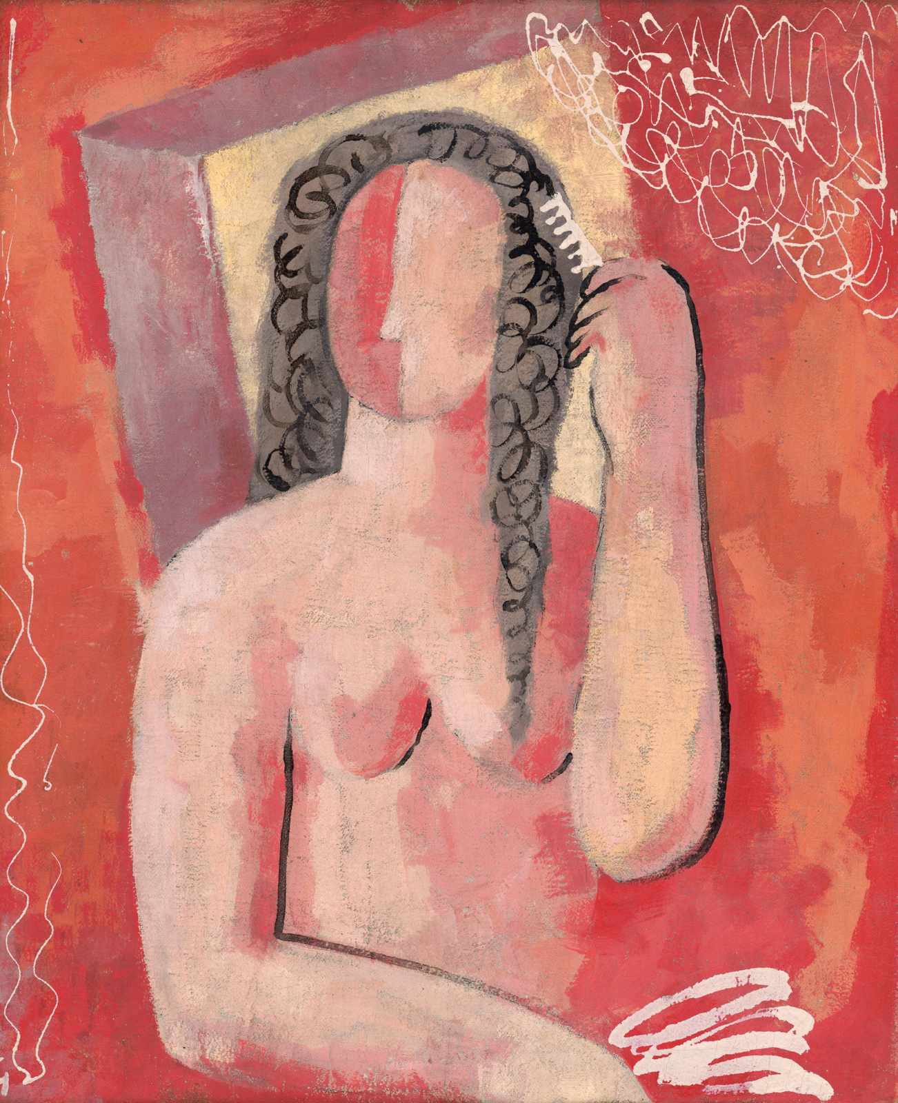 Abstract Woman Combing Hair Wall Art
