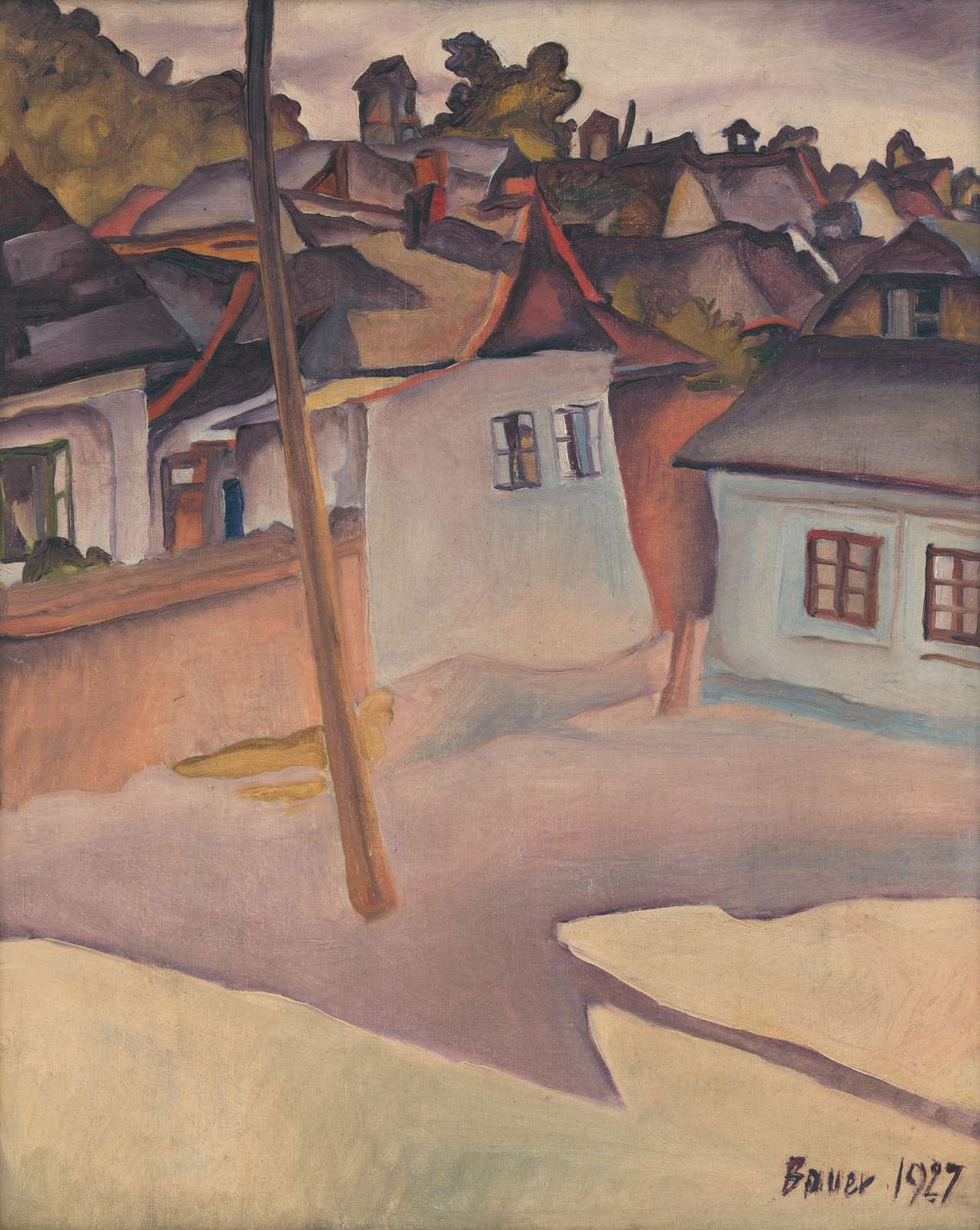 Vintage Village Scene Oil Painting Wall Art