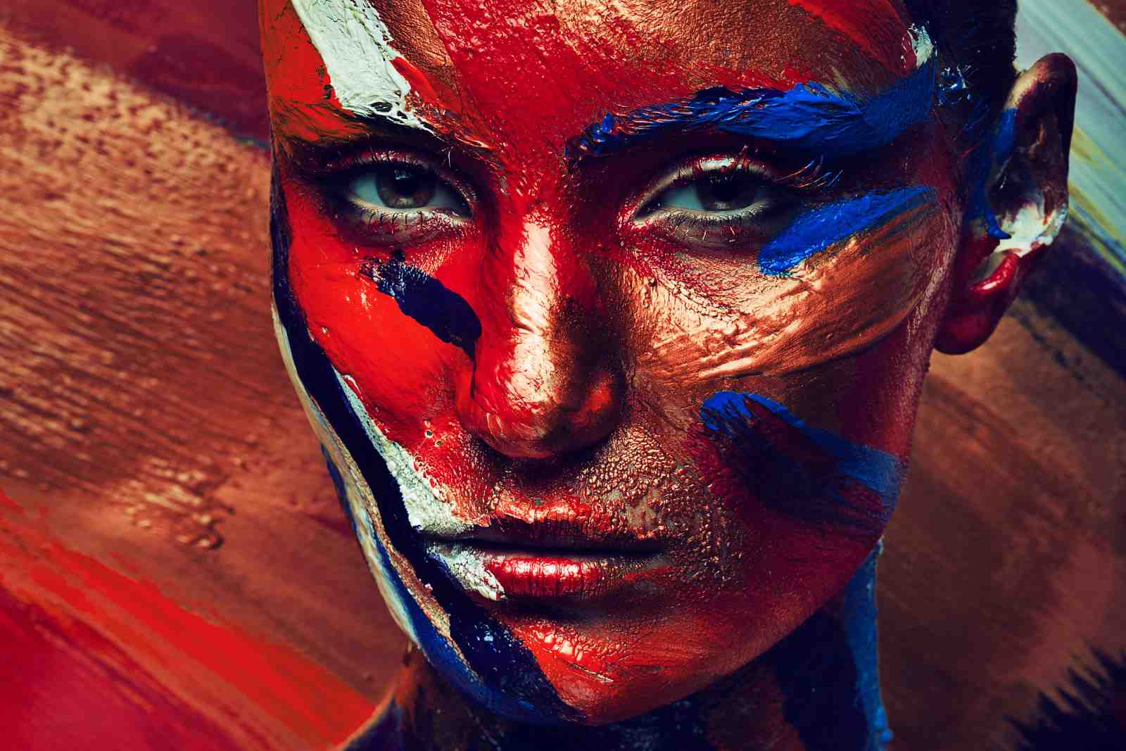 Bold Abstract Face Red Blue Wall Art