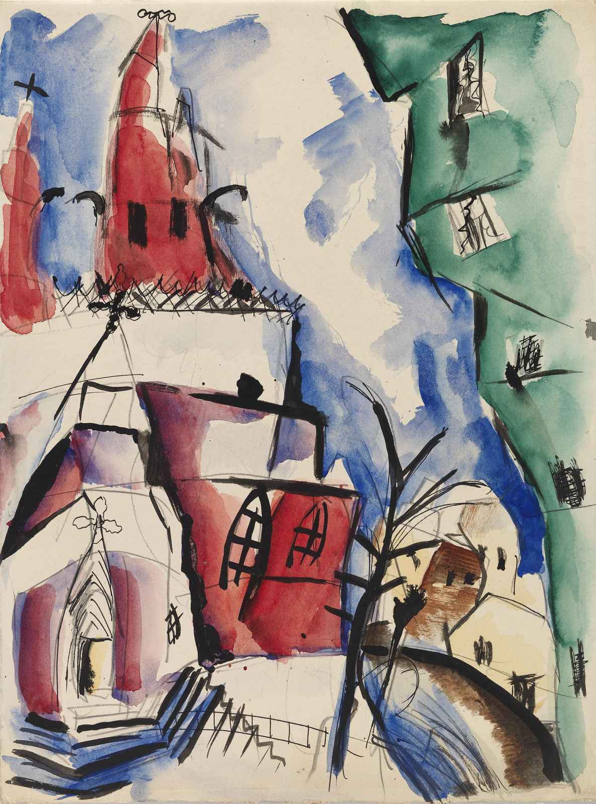 Abstract Cityscape Red Buildings Wall Art
