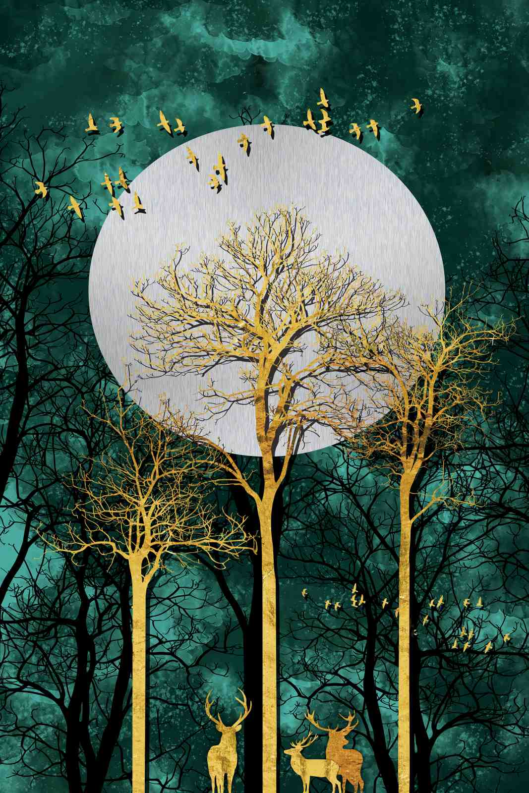 Enchanted Forest Gold Deer Wall Art