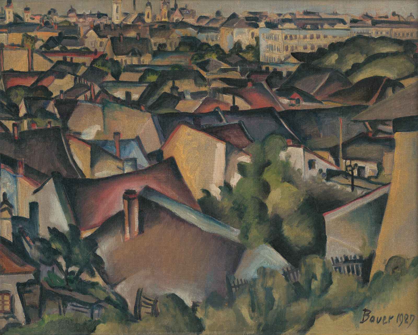 Cubist Cityscape Rooftops Wall Art