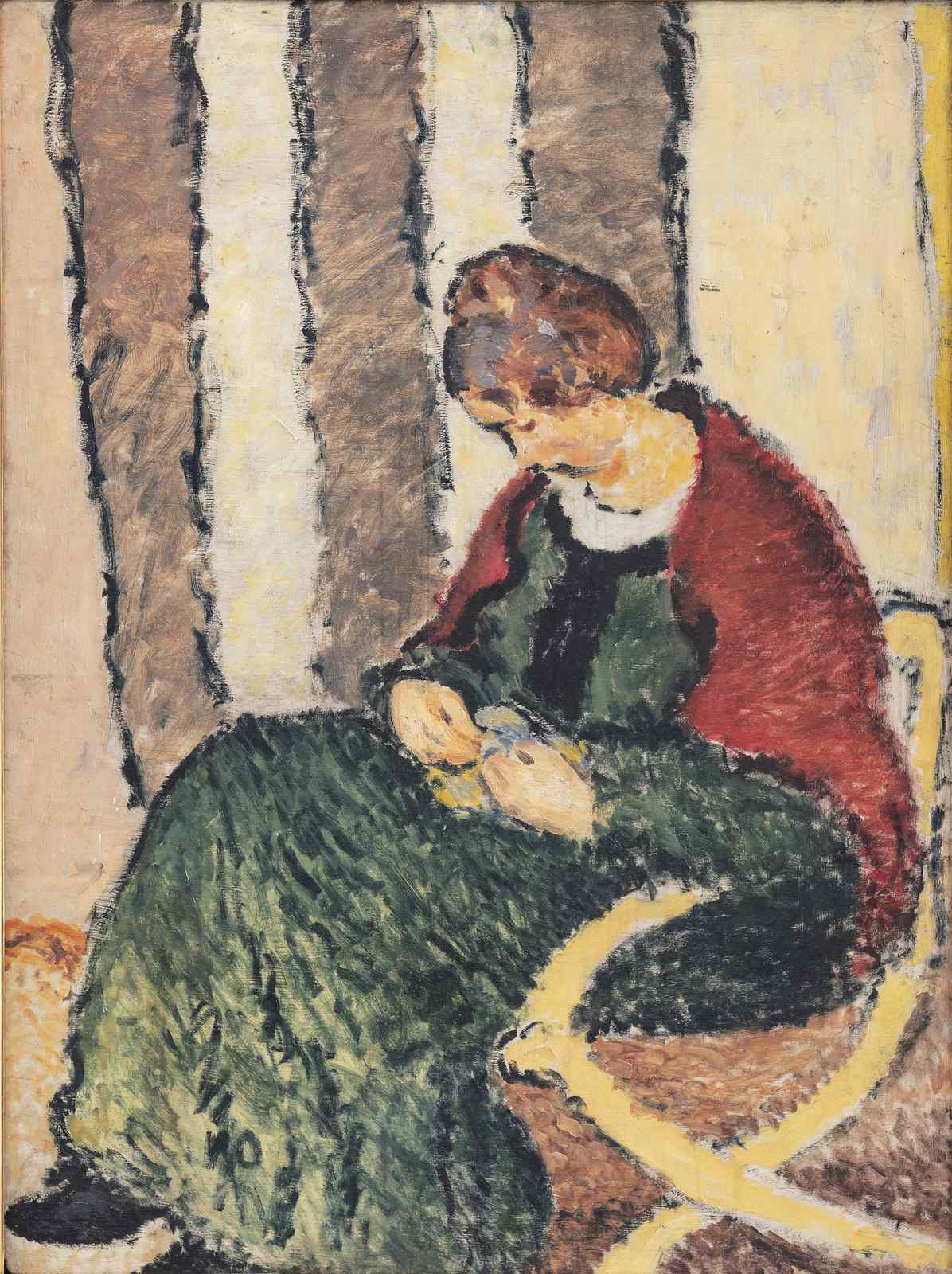 Woman Sewing Bold Strokes Wall Art