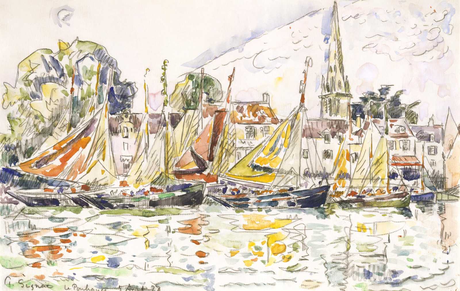 Seascape Sailboat Harbor Monet Style Wall Art