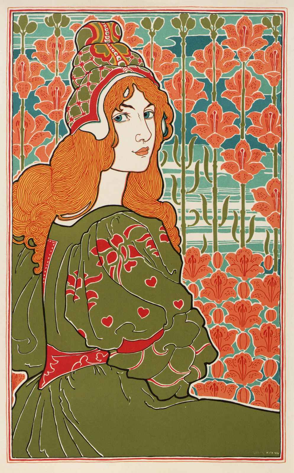 Art Nouveau Woman Lily Floral Wall Art