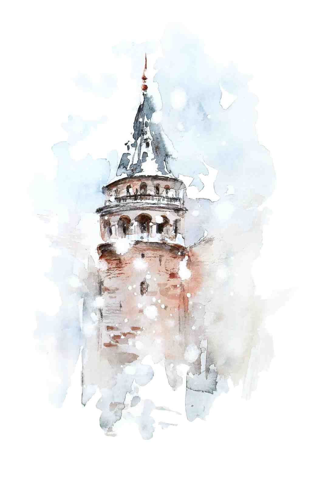 Galata Tower Watercolor Artwork Wall Art