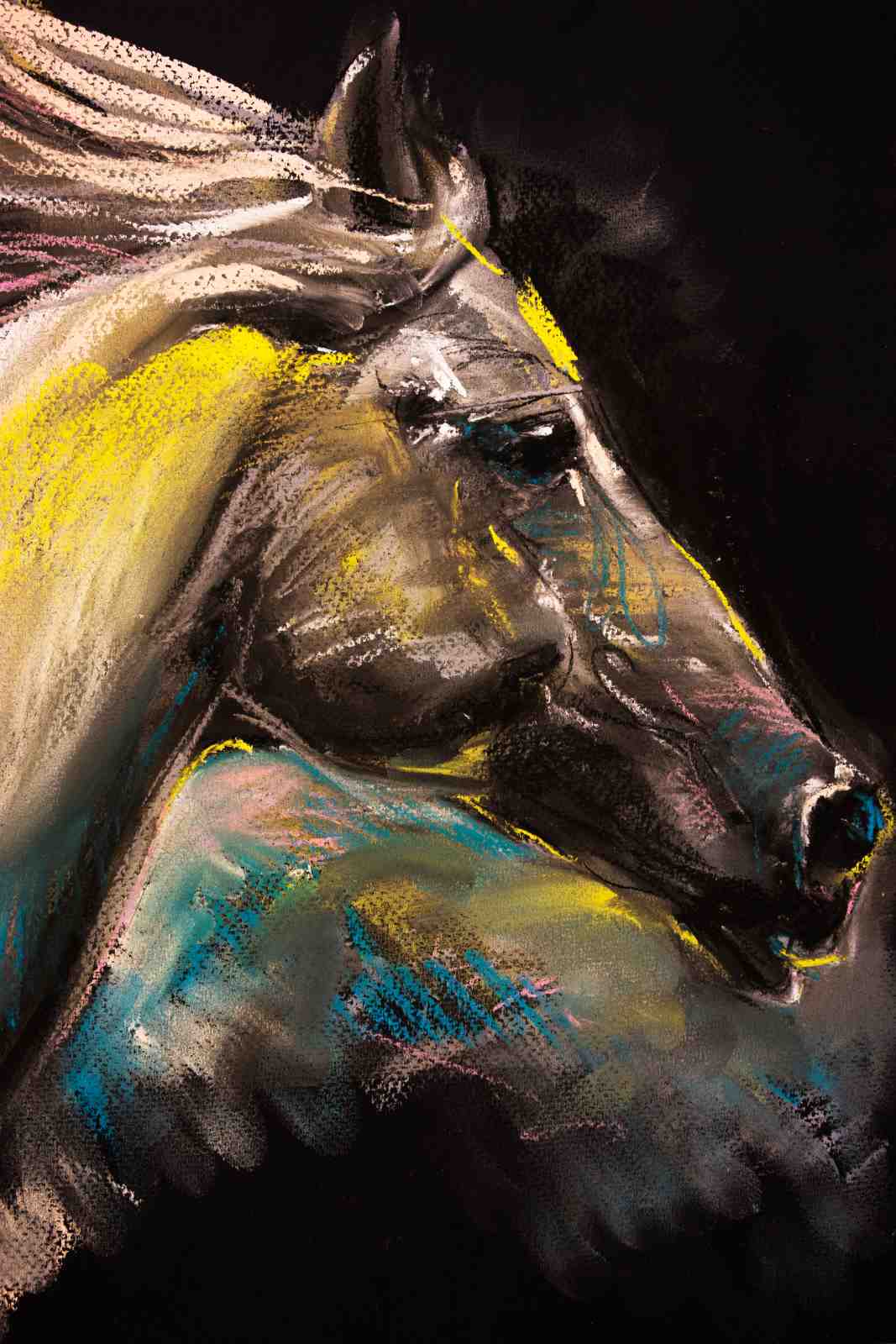 Vibrant Horse Head Pastel Art Wall Art