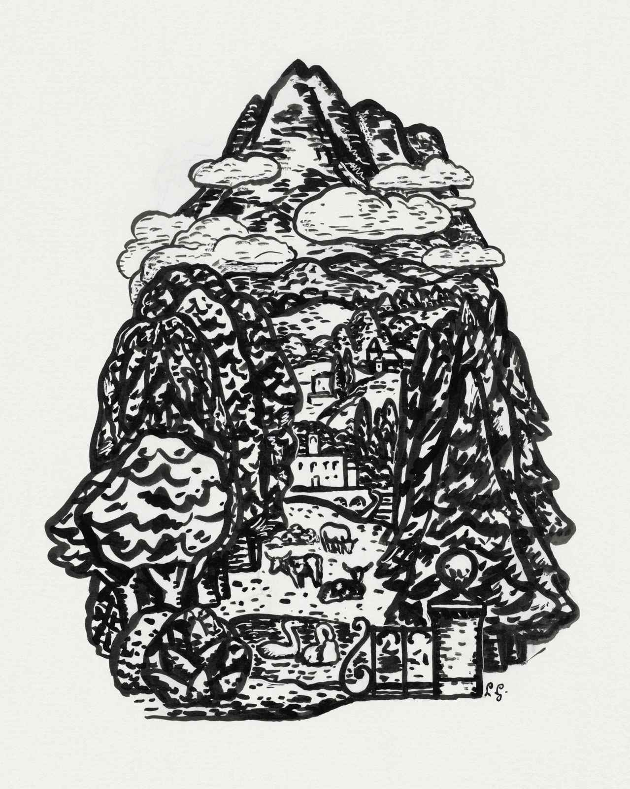 Rustic Landscape Black & White Wall Art