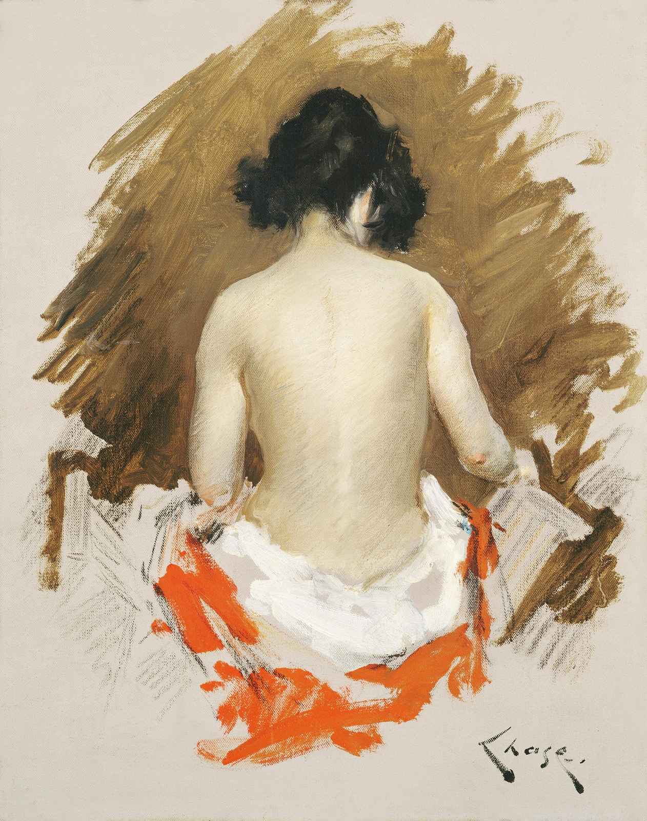 Elegant Backside Nude with Red Accent Wall Art