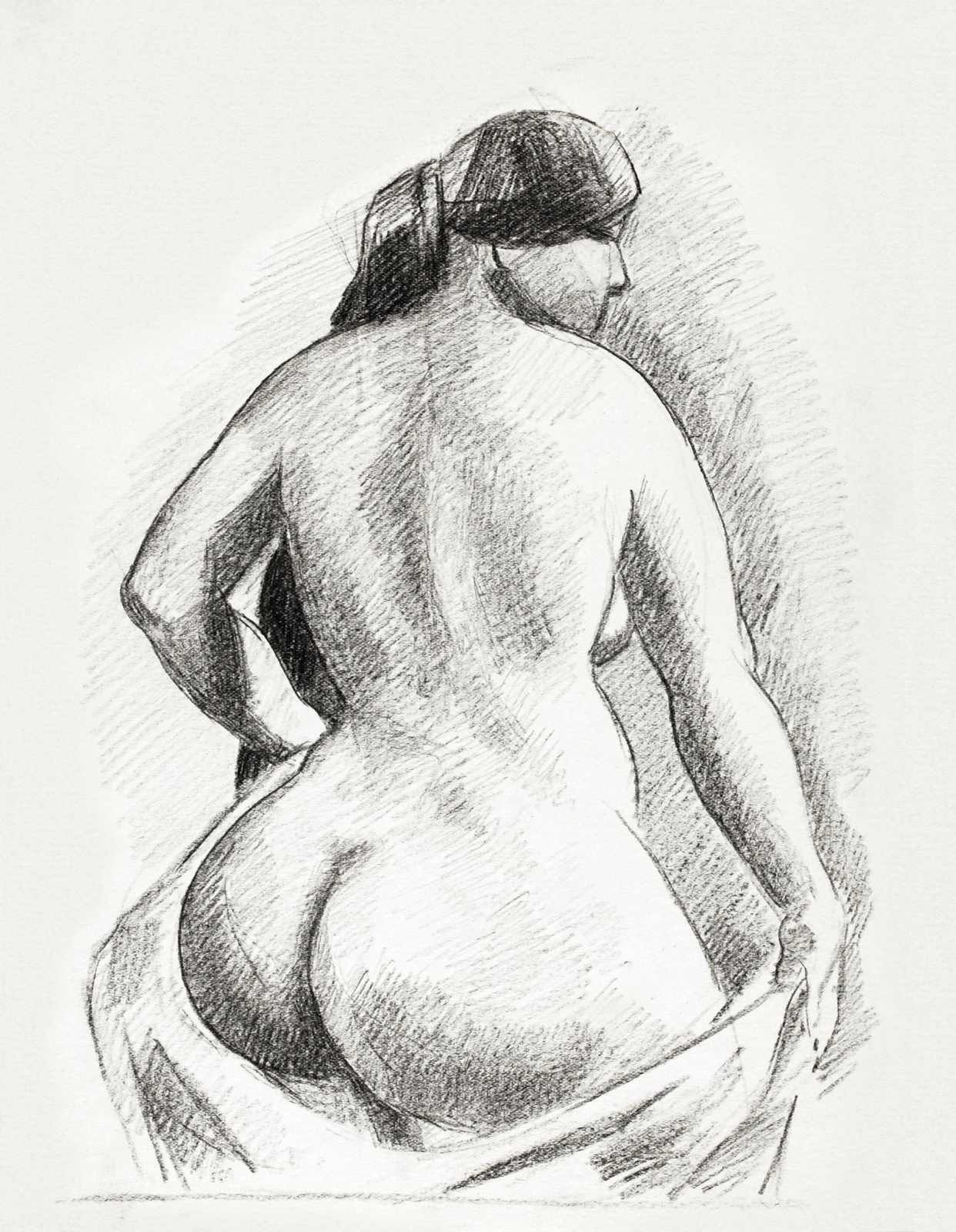 Elegant Nude Figure Graphite Sketch Wall Art