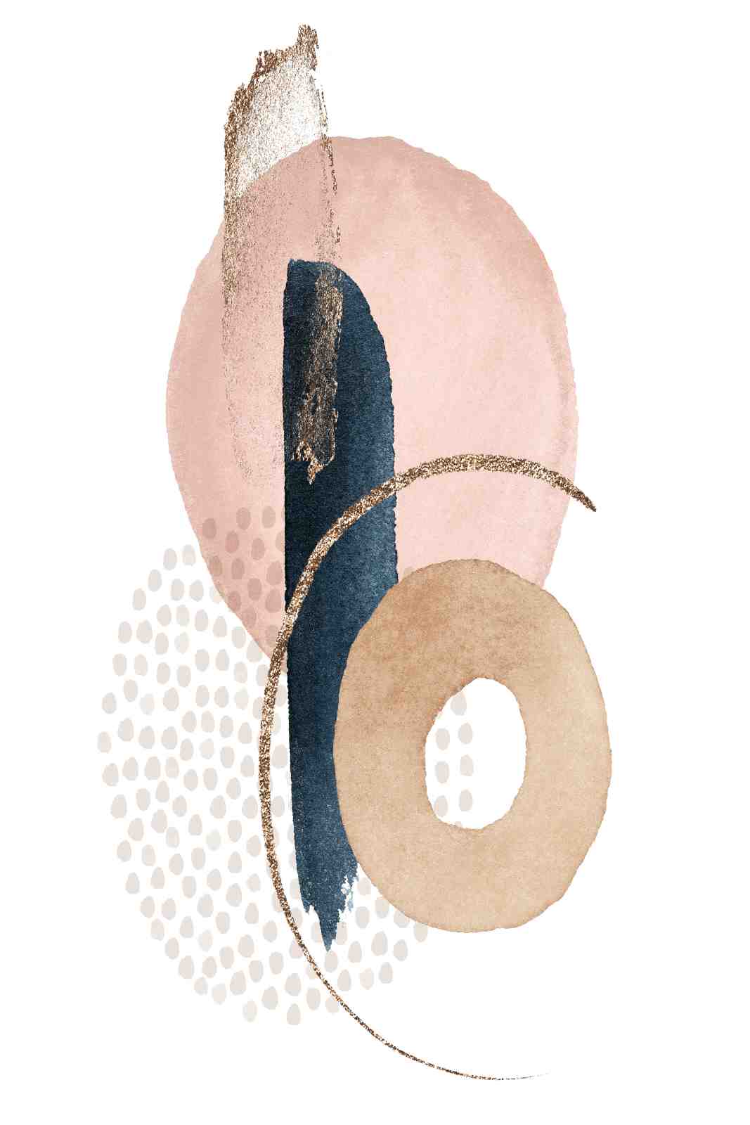 Modern Abstract Blush Gold Navy Wall Art