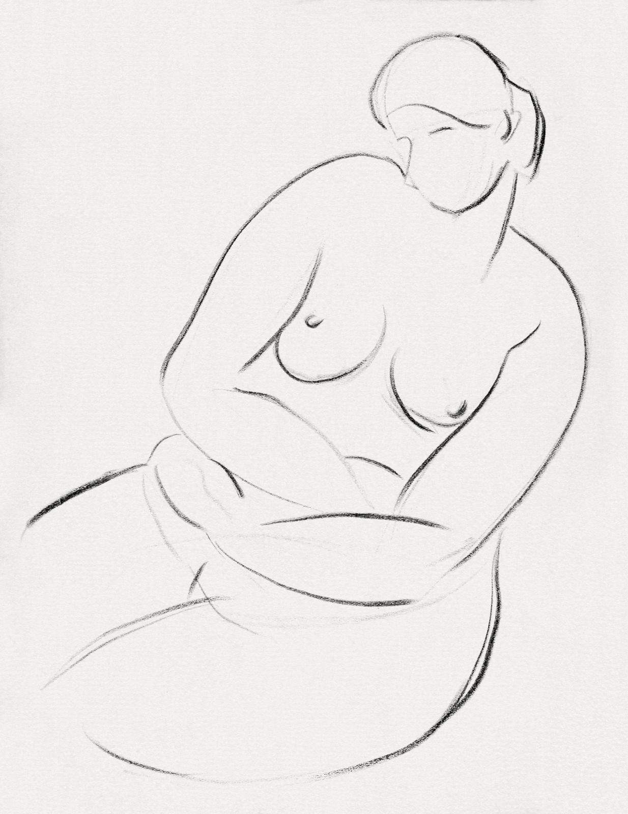 Minimalist Nude Figure Charcoal Sketch Wall Art