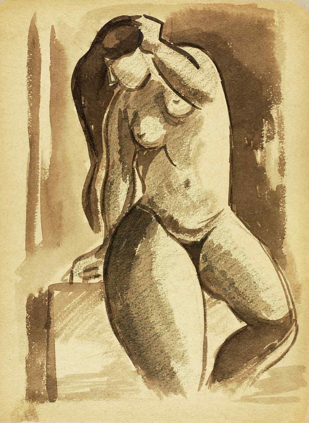Elegant Nude Figure Sepia Tone Wall Art