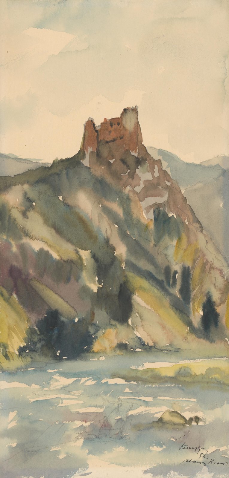 Serene Mountain Landscape Watercolor Wall Art