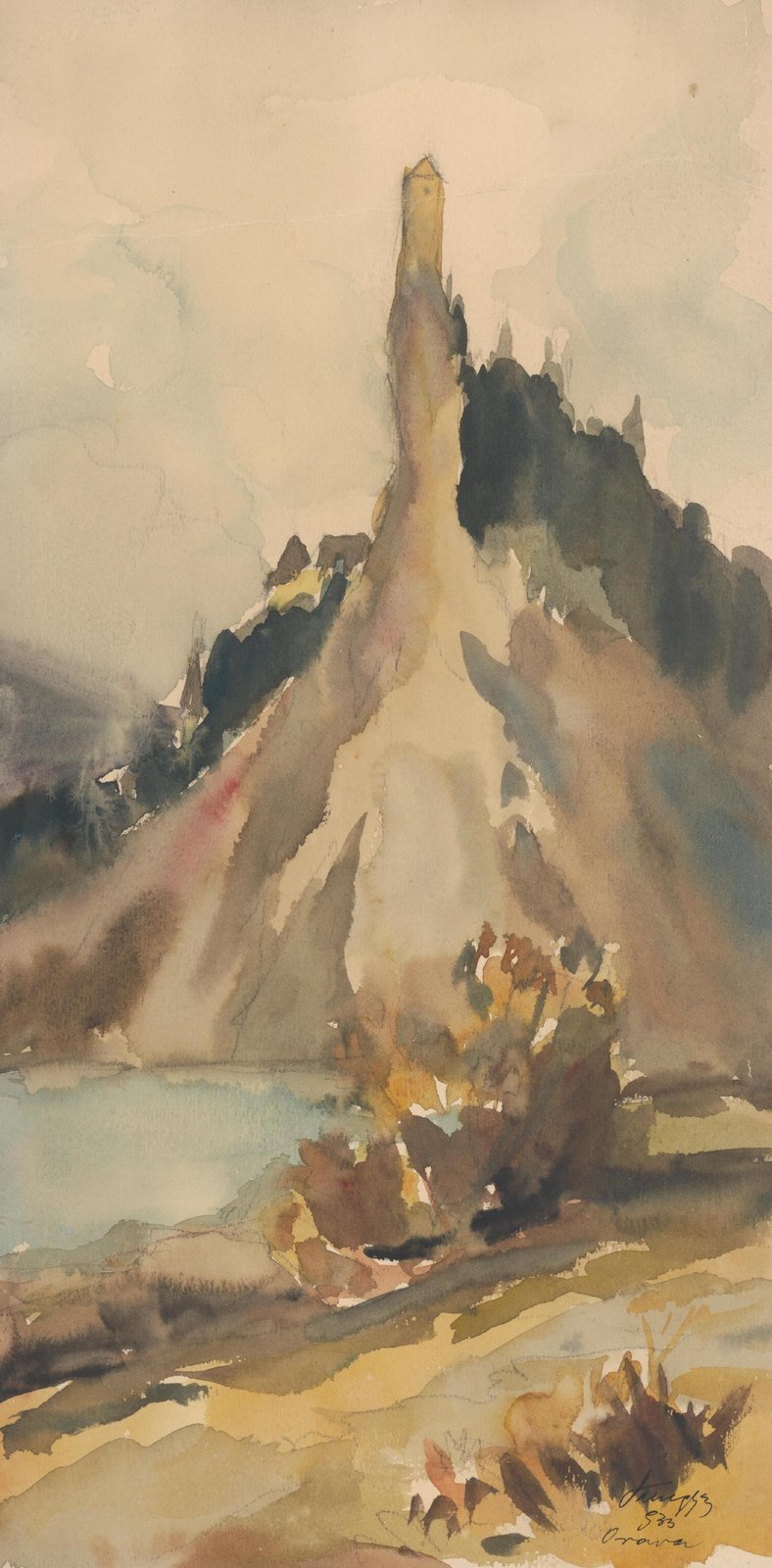 Serene Mountain Landscape Watercolor Wall Art