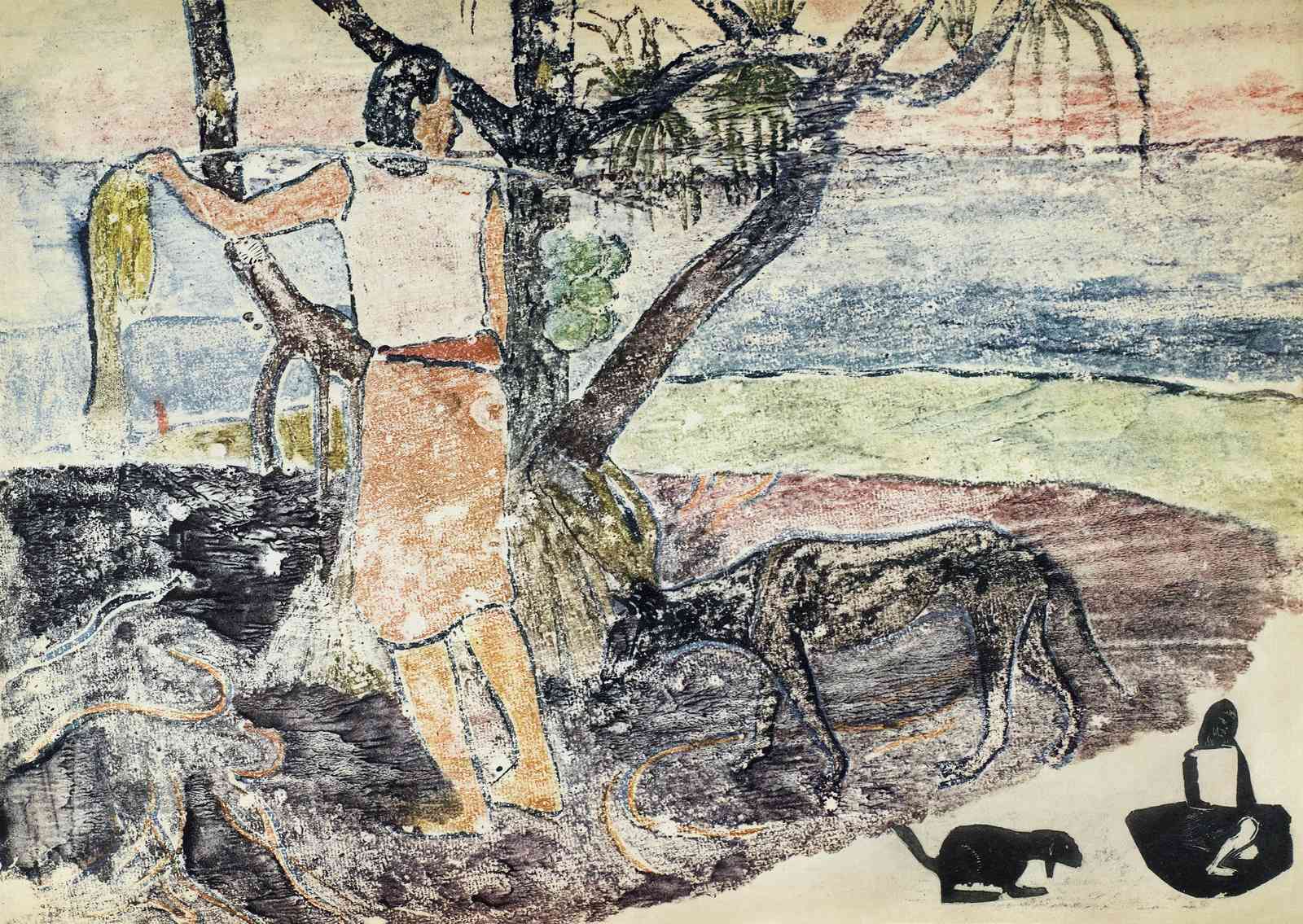 Tropical Scene with Figure & Dog Wall Art