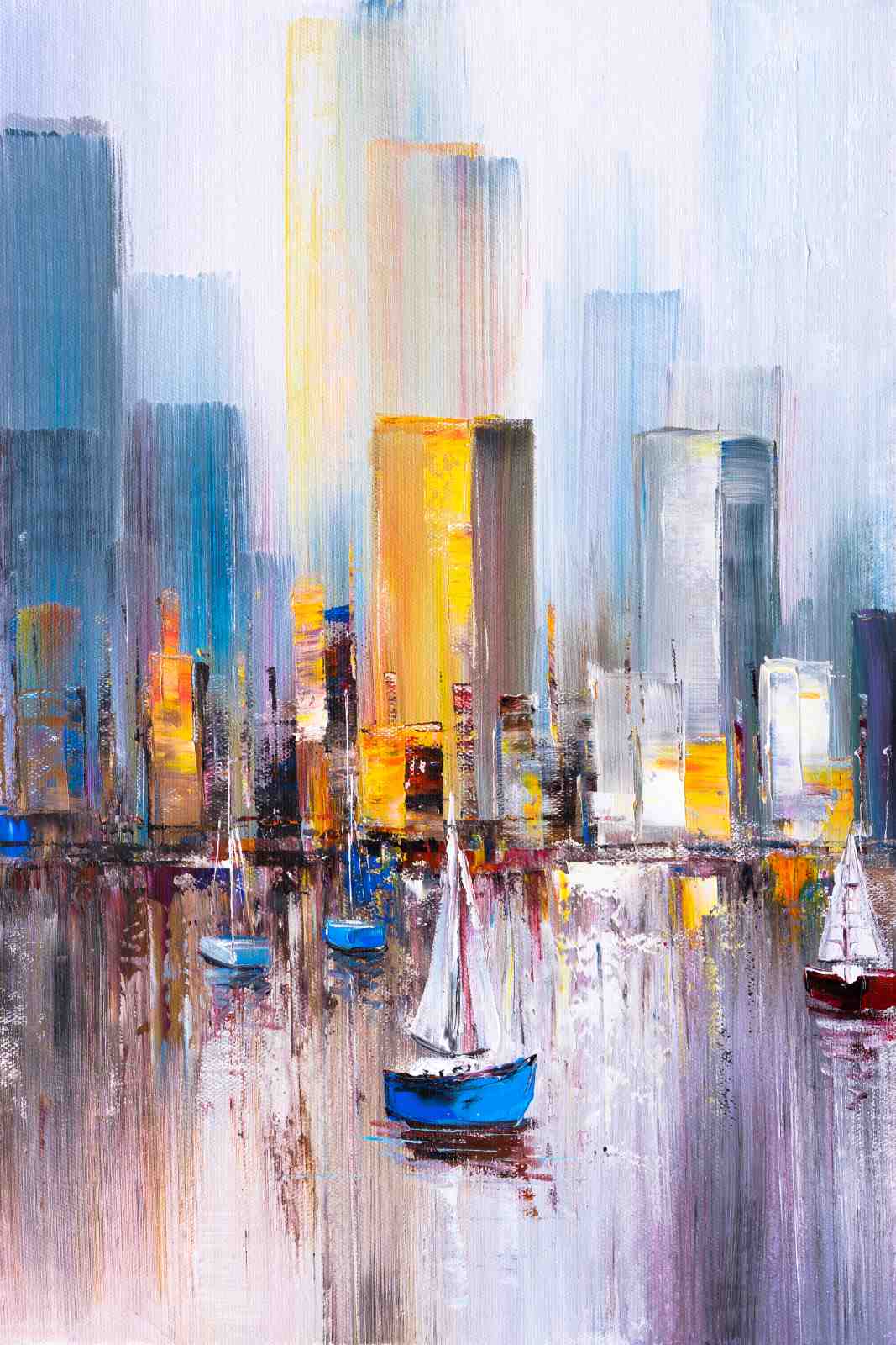 Abstract Cityscape Sailboats Wall Art