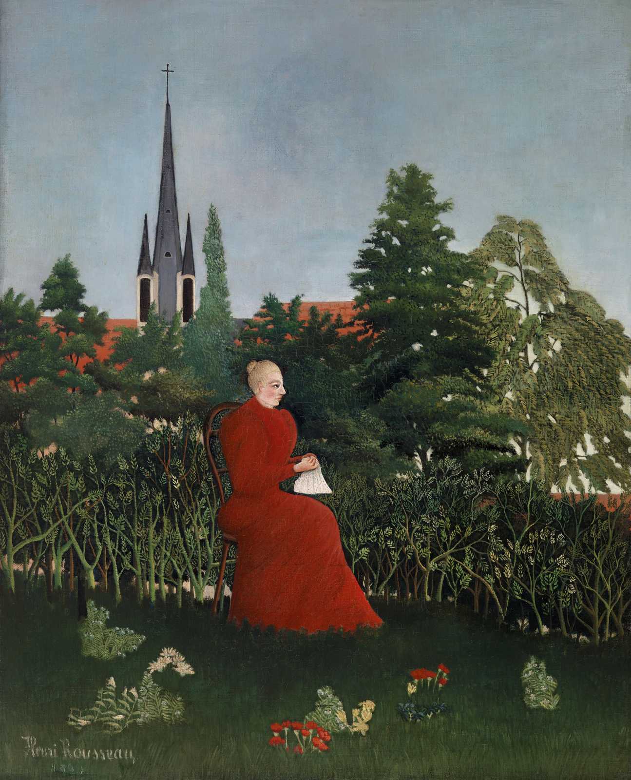 Woman in Red Garden Henri Rousseau Wall Art