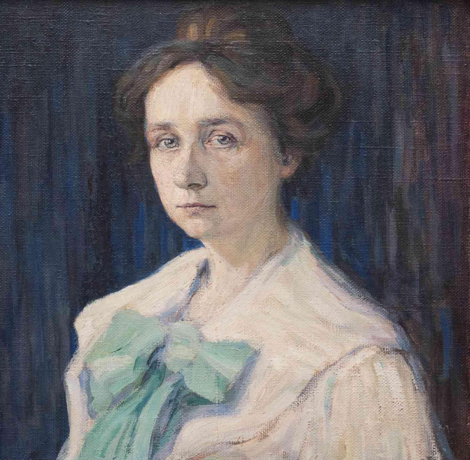 Elegant Portrait Woman Serene Blue Wall Art