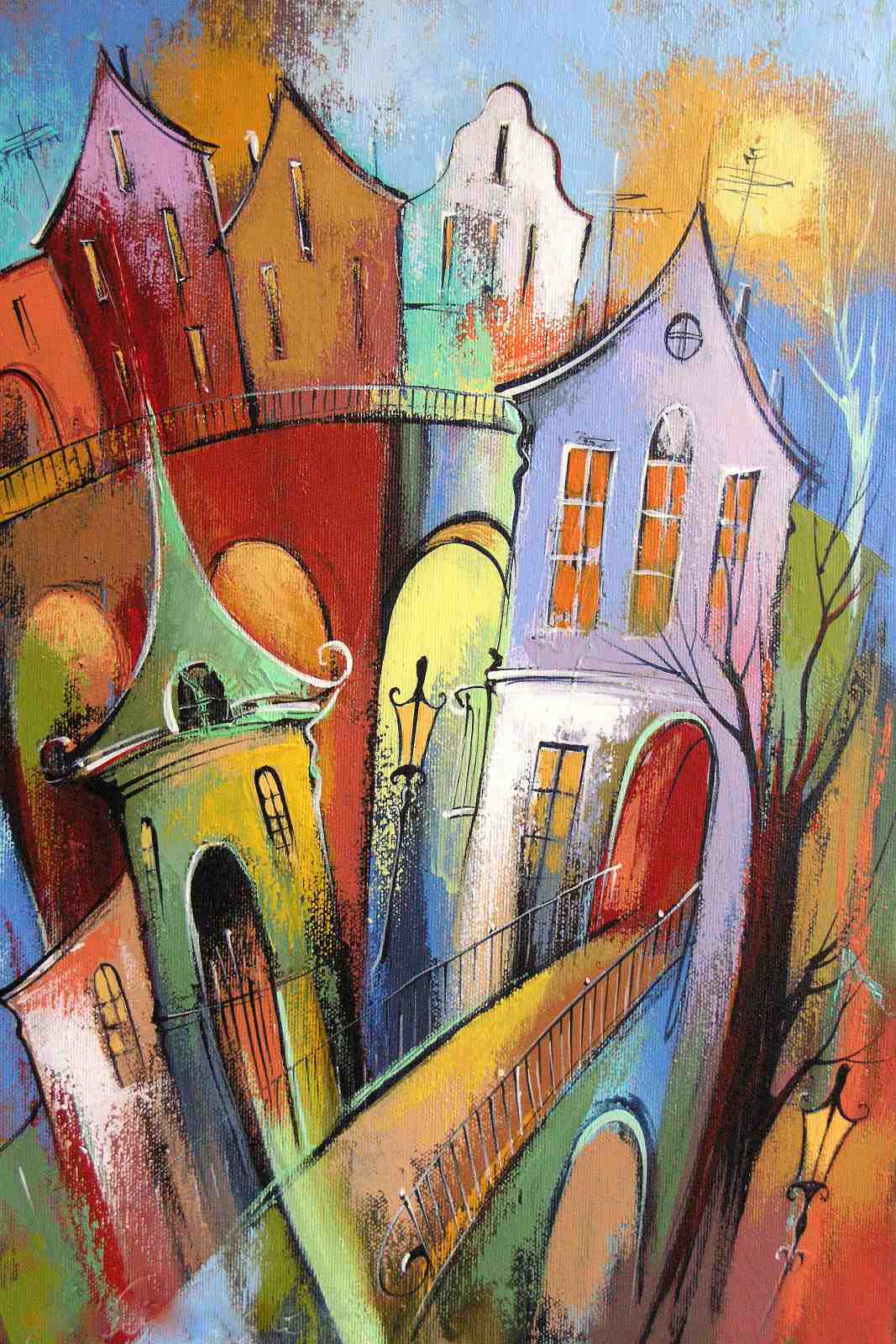Whimsical European Cityscape Wall Art