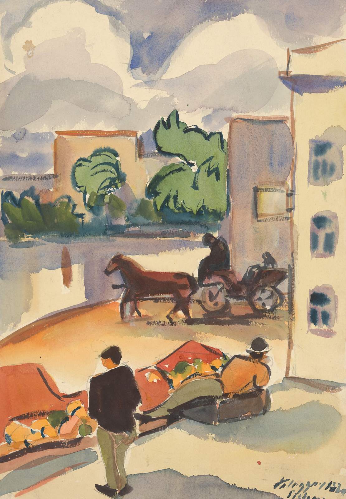Urban Horse Carriage Scene Wall Art