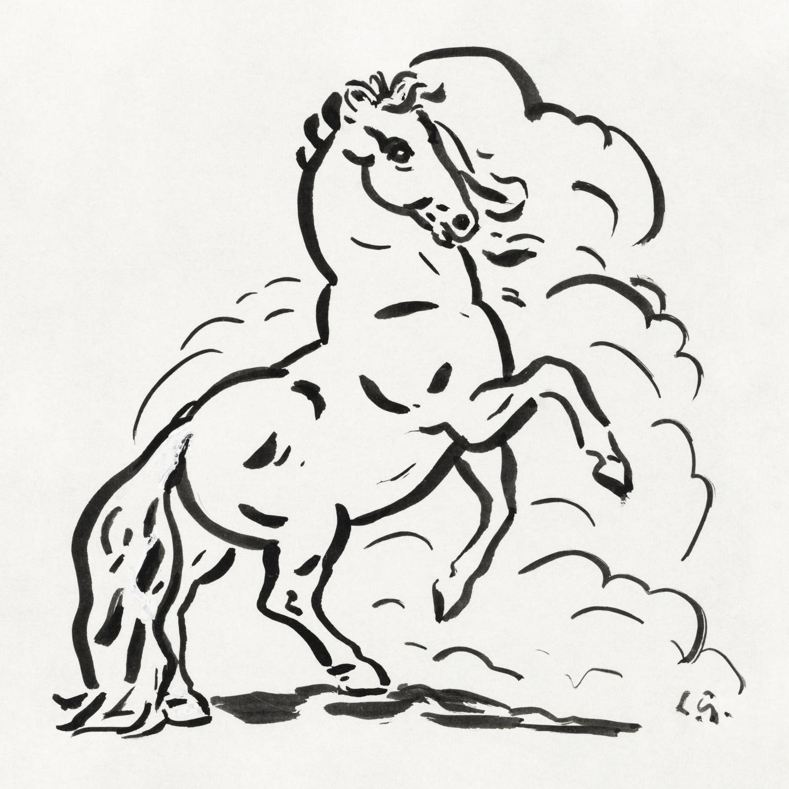 Majestic Rearing Horse Ink Art Wall Art