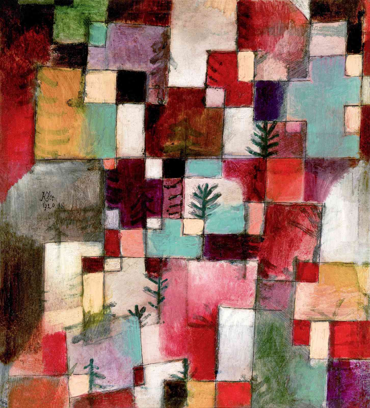 Abstract Garden Wall Art - Red & Green Art
