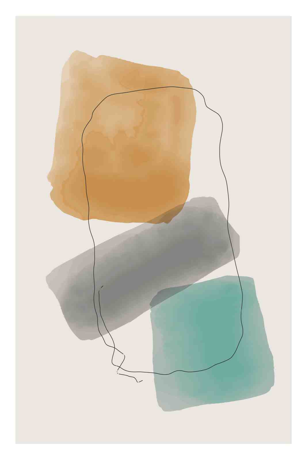 Abstract Shapes Terracotta Teal Grey Wall Art