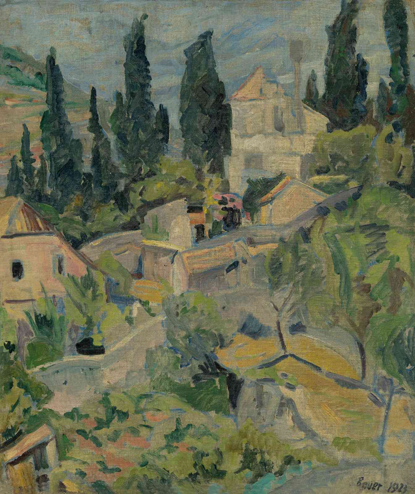 Mediterranean Village Cypress Trees Wall Art