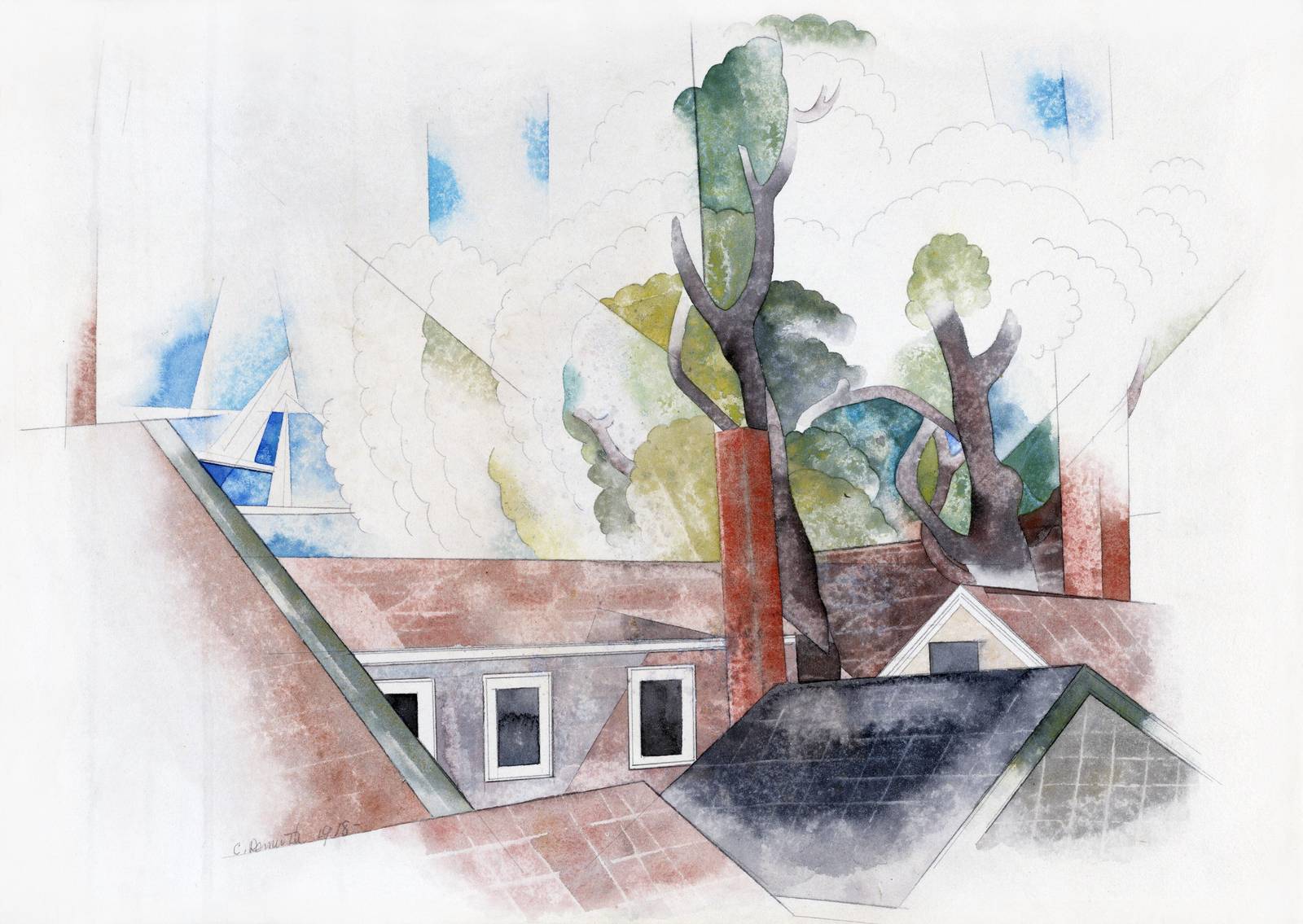 Abstract Rooftops & Trees Wall Art